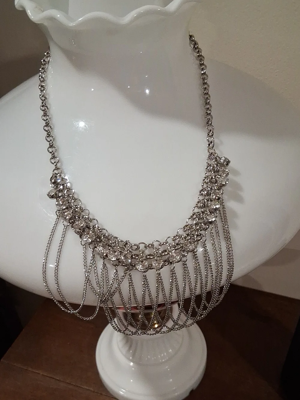 Dazzling Silver Fringe Crystal Necklace - Women's Statement Jewelry